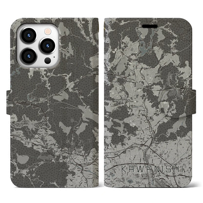 【川西（兵庫県）】地図柄iPhoneケース（手帳タイプ）モノトーン・iPhone 13 Pro 用