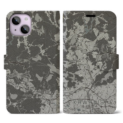 【川西（兵庫県）】地図柄iPhoneケース（手帳タイプ）モノトーン・iPhone 14 用