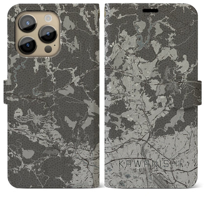 【川西（兵庫県）】地図柄iPhoneケース（手帳タイプ）モノトーン・iPhone 14 Pro Max 用