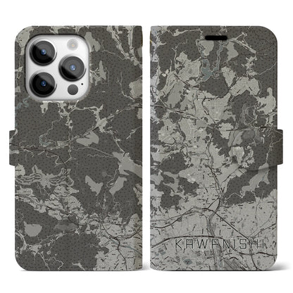 【川西（兵庫県）】地図柄iPhoneケース（手帳タイプ）モノトーン・iPhone 14 Pro 用