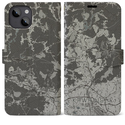 【川西（兵庫県）】地図柄iPhoneケース（手帳タイプ）モノトーン・iPhone 14 Plus 用