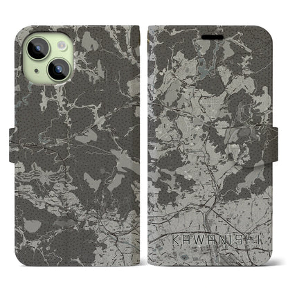 【川西（兵庫県）】地図柄iPhoneケース（手帳タイプ）モノトーン・iPhone 15 用