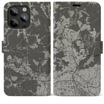 【川西（兵庫県）】地図柄iPhoneケース（手帳タイプ）モノトーン・iPhone 15 Pro Max 用
