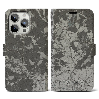 【川西（兵庫県）】地図柄iPhoneケース（手帳タイプ）モノトーン・iPhone 15 Pro 用