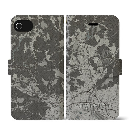 【川西（兵庫県）】地図柄iPhoneケース（手帳タイプ）モノトーン・iPhone SE（第3 / 第2世代） / 8 / 7 / 6s / 6 用