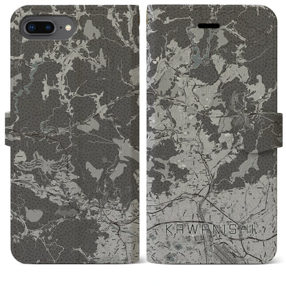 【川西（兵庫県）】地図柄iPhoneケース（手帳タイプ）モノトーン・iPhone 8Plus /7Plus / 6sPlus / 6Plus 用