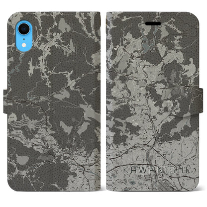 【川西（兵庫県）】地図柄iPhoneケース（手帳タイプ）モノトーン・iPhone XR 用