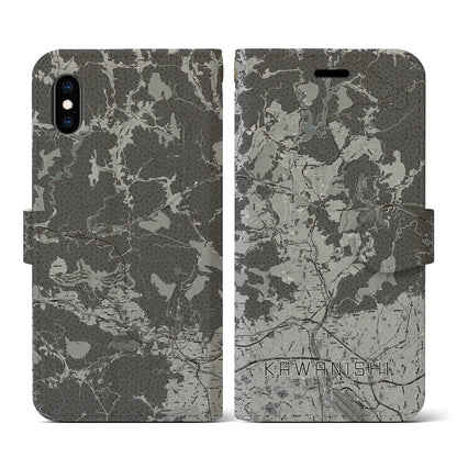 【川西（兵庫県）】地図柄iPhoneケース（手帳タイプ）モノトーン・iPhone XS / X 用