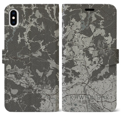 【川西（兵庫県）】地図柄iPhoneケース（手帳タイプ）モノトーン・iPhone XS Max 用