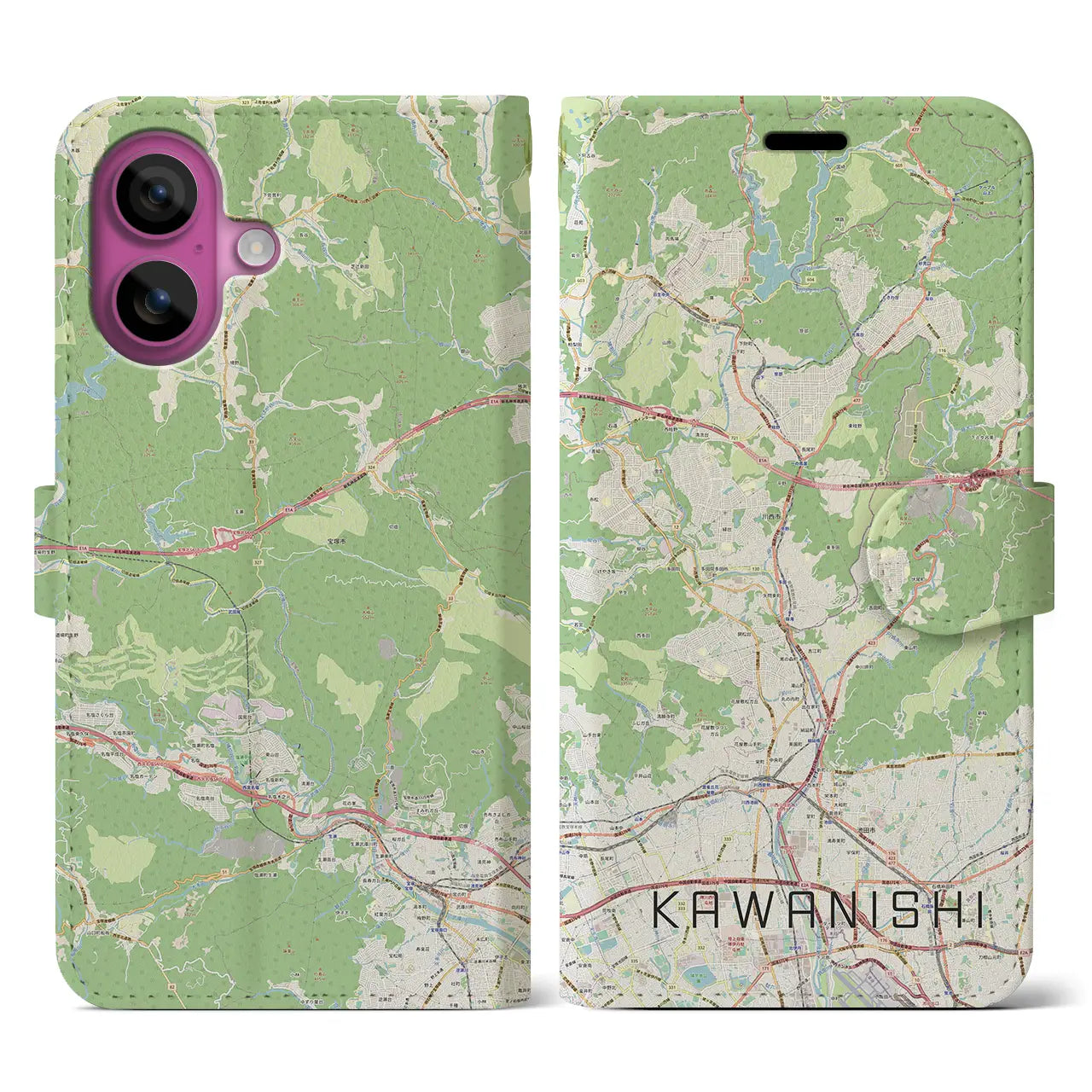 【川西（兵庫県）】地図柄iPhoneケース（手帳タイプ）ナチュラル・iPhone 16 Pro 用