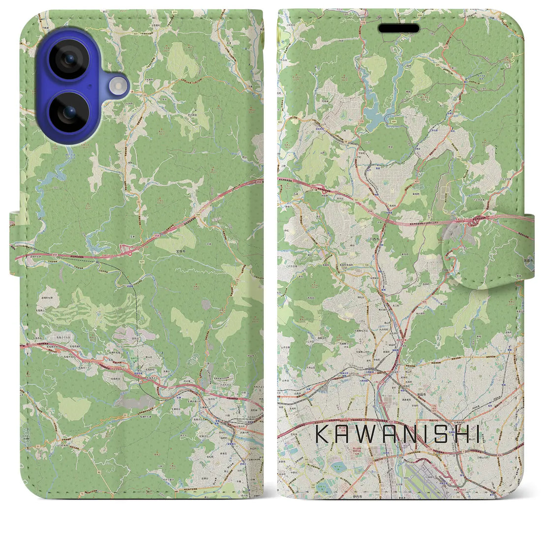 【川西（兵庫県）】地図柄iPhoneケース（手帳タイプ）ナチュラル・iPhone 16 Pro Max 用