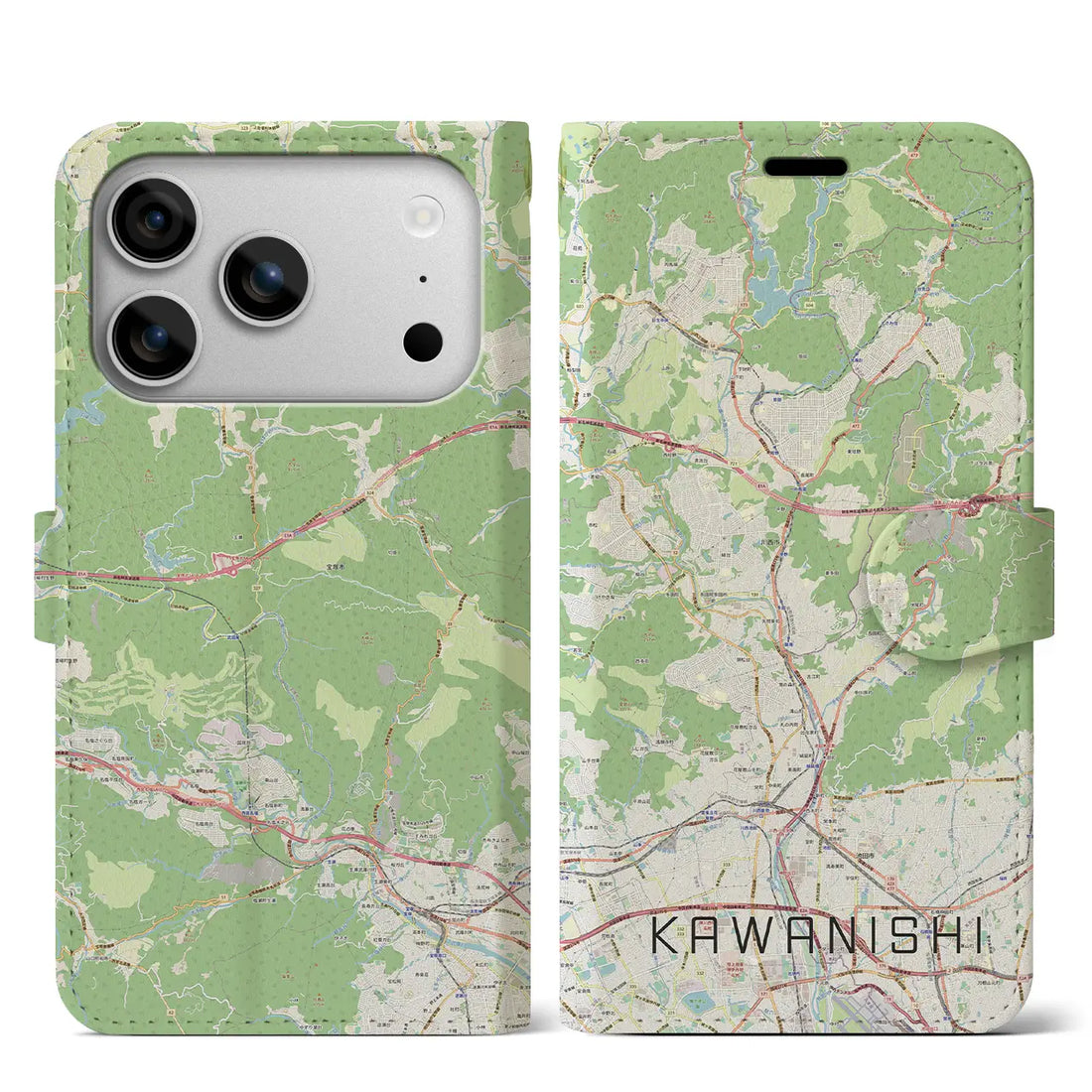 【川西（兵庫県）】地図柄iPhoneケース（手帳タイプ）ナチュラル・iPhone 17 Pro Max 用