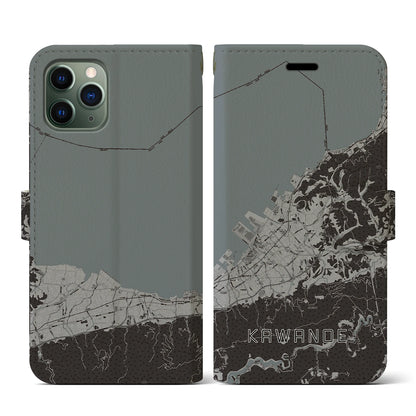 【川之江（愛媛県）】地図柄iPhoneケース（手帳タイプ）モノトーン・iPhone 11 Pro 用