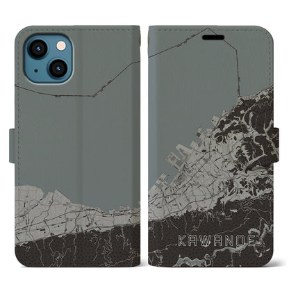 【川之江（愛媛県）】地図柄iPhoneケース（手帳タイプ）モノトーン・iPhone 13 用