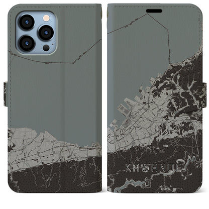 【川之江（愛媛県）】地図柄iPhoneケース（手帳タイプ）モノトーン・iPhone 13 Pro Max 用