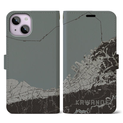 【川之江（愛媛県）】地図柄iPhoneケース（手帳タイプ）モノトーン・iPhone 14 用