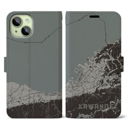 【川之江（愛媛県）】地図柄iPhoneケース（手帳タイプ）モノトーン・iPhone 15 用