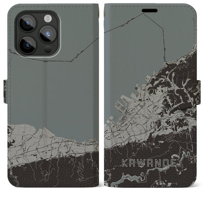 【川之江（愛媛県）】地図柄iPhoneケース（手帳タイプ）モノトーン・iPhone 15 Pro Max 用