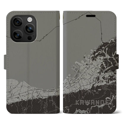 【川之江（愛媛県）】地図柄iPhoneケース（手帳タイプ）モノトーン・iPhone 16 用