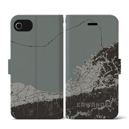 【川之江（愛媛県）】地図柄iPhoneケース（手帳タイプ）モノトーン・iPhone SE（第3 / 第2世代） / 8 / 7 / 6s / 6 用