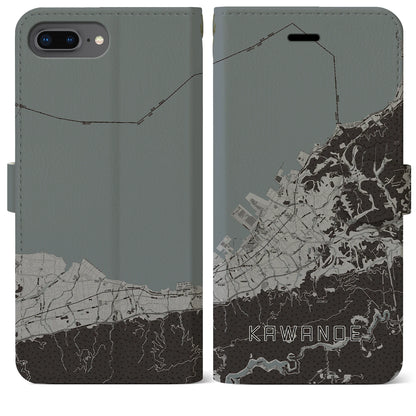 【川之江（愛媛県）】地図柄iPhoneケース（手帳タイプ）モノトーン・iPhone 8Plus /7Plus / 6sPlus / 6Plus 用