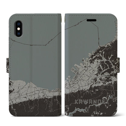 【川之江（愛媛県）】地図柄iPhoneケース（手帳タイプ）モノトーン・iPhone XS / X 用