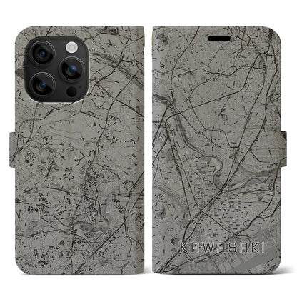 【川崎（神奈川県）】地図柄iPhoneケース（手帳タイプ）モノトーン・iPhone 16 用