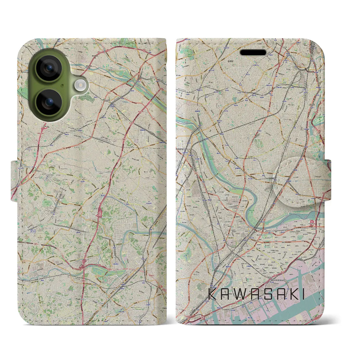 【川崎(神奈川県)】地図柄iPhoneケース(手帳タイプ)モノトーン・iPhone 17 Pro Max 用