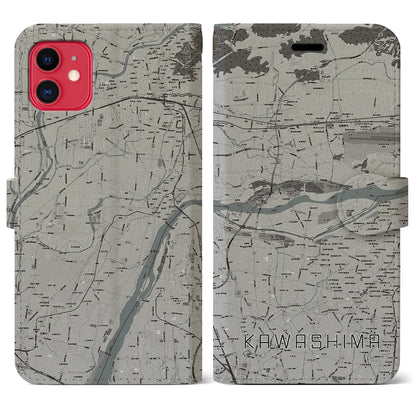 【川島（岐阜県）】地図柄iPhoneケース（手帳タイプ）モノトーン・iPhone 11 用