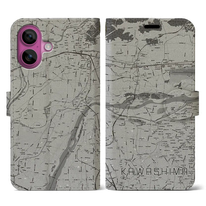 【川島（岐阜県）】地図柄iPhoneケース（手帳タイプ）モノトーン・iPhone 16 Pro 用