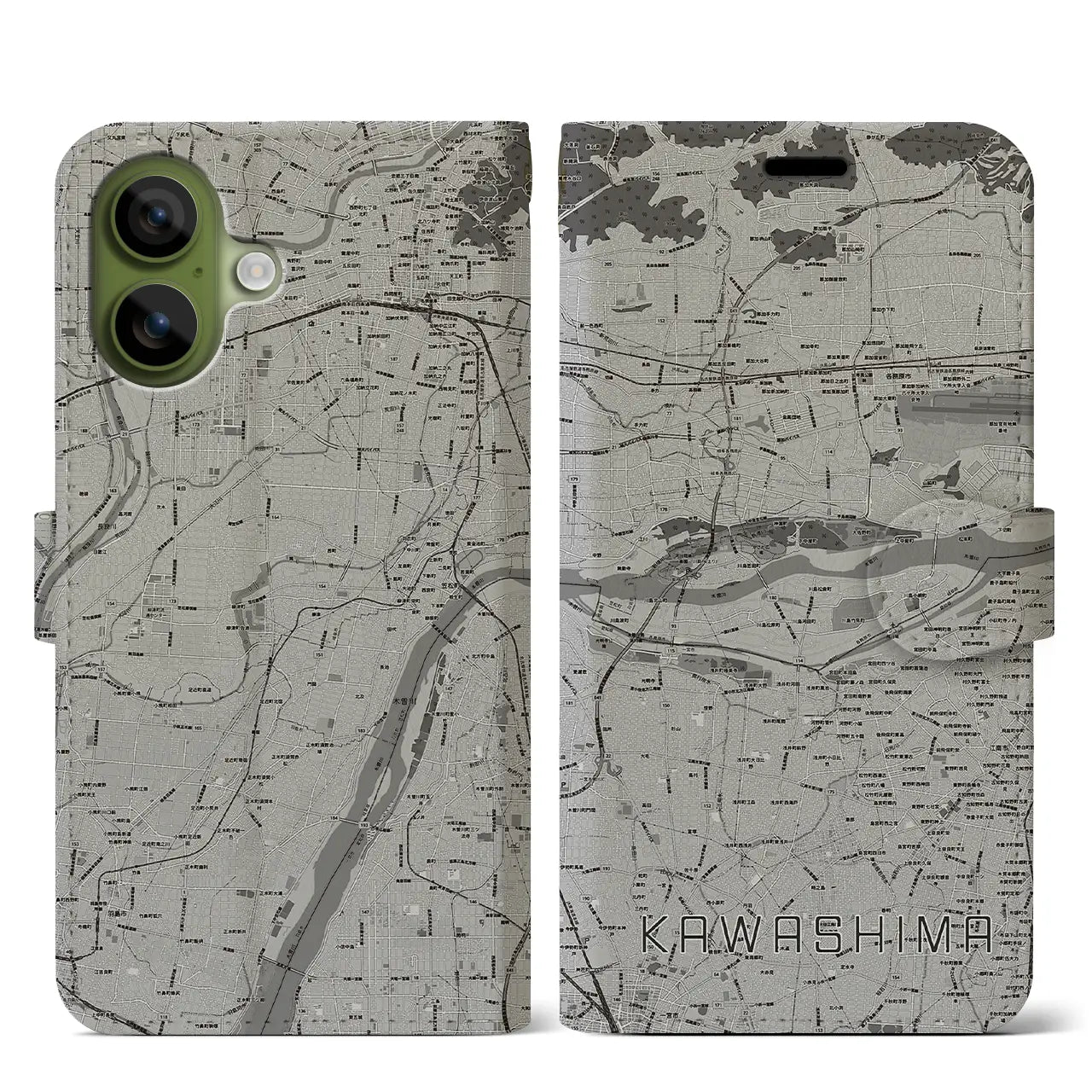 【川島（岐阜県）】地図柄iPhoneケース（手帳タイプ）