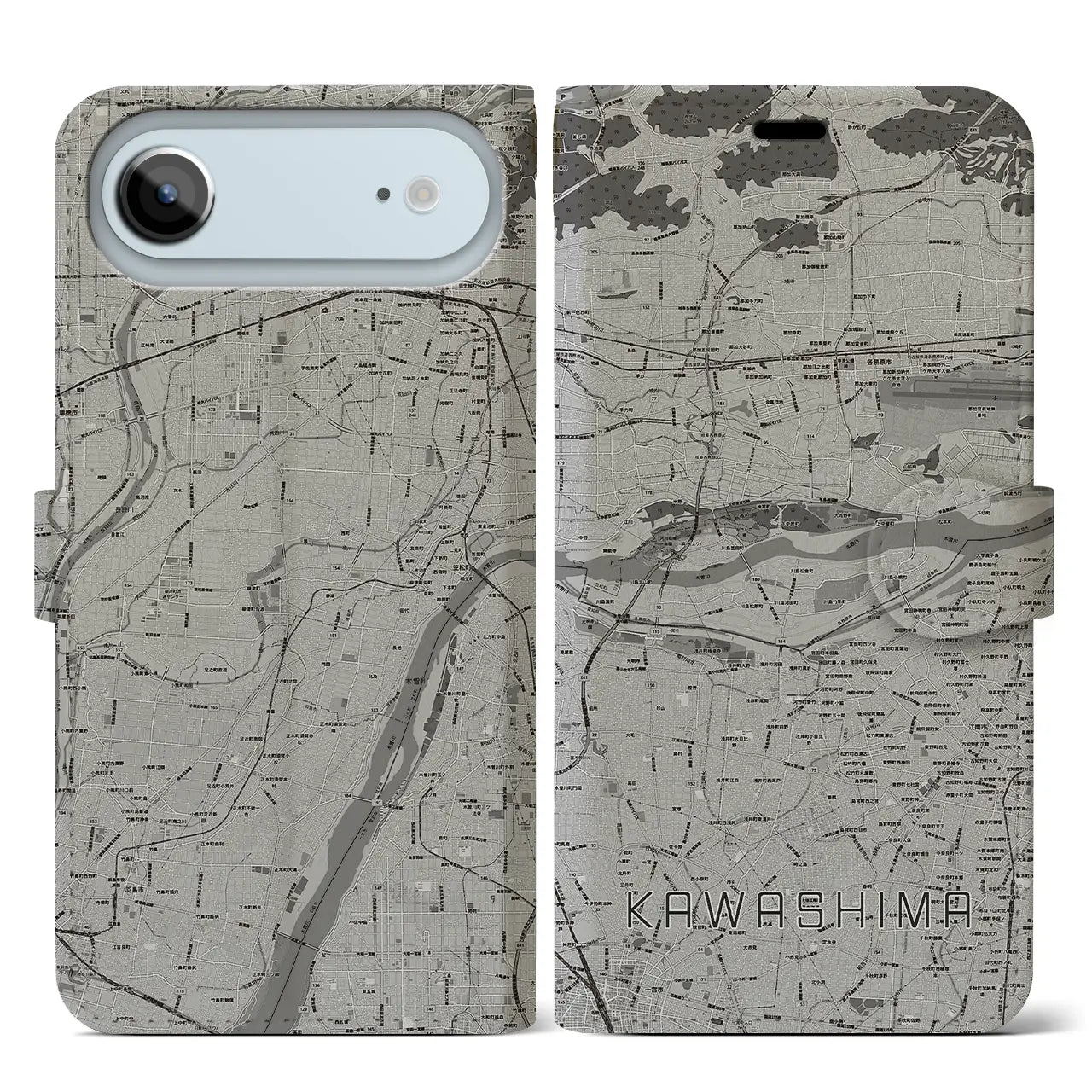 【川島（岐阜県）】地図柄iPhoneケース（手帳タイプ）