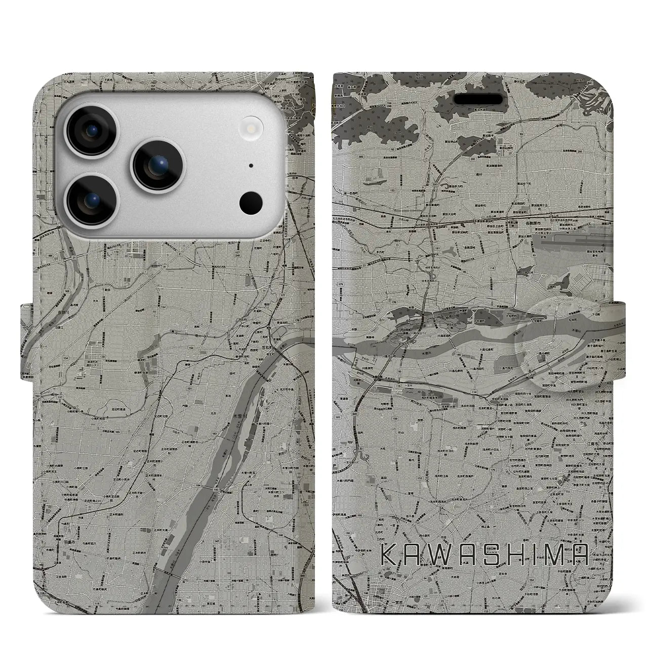 【川島（岐阜県）】地図柄iPhoneケース（手帳タイプ）