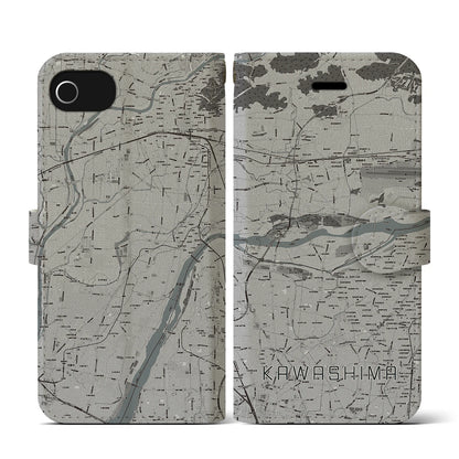 【川島（岐阜県）】地図柄iPhoneケース（手帳タイプ）モノトーン・iPhone SE（第3 / 第2世代） / 8 / 7 / 6s / 6 用