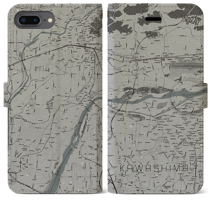【川島（岐阜県）】地図柄iPhoneケース（手帳タイプ）モノトーン・iPhone 8Plus /7Plus / 6sPlus / 6Plus 用