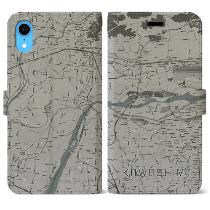 【川島（岐阜県）】地図柄iPhoneケース（手帳タイプ）モノトーン・iPhone XR 用