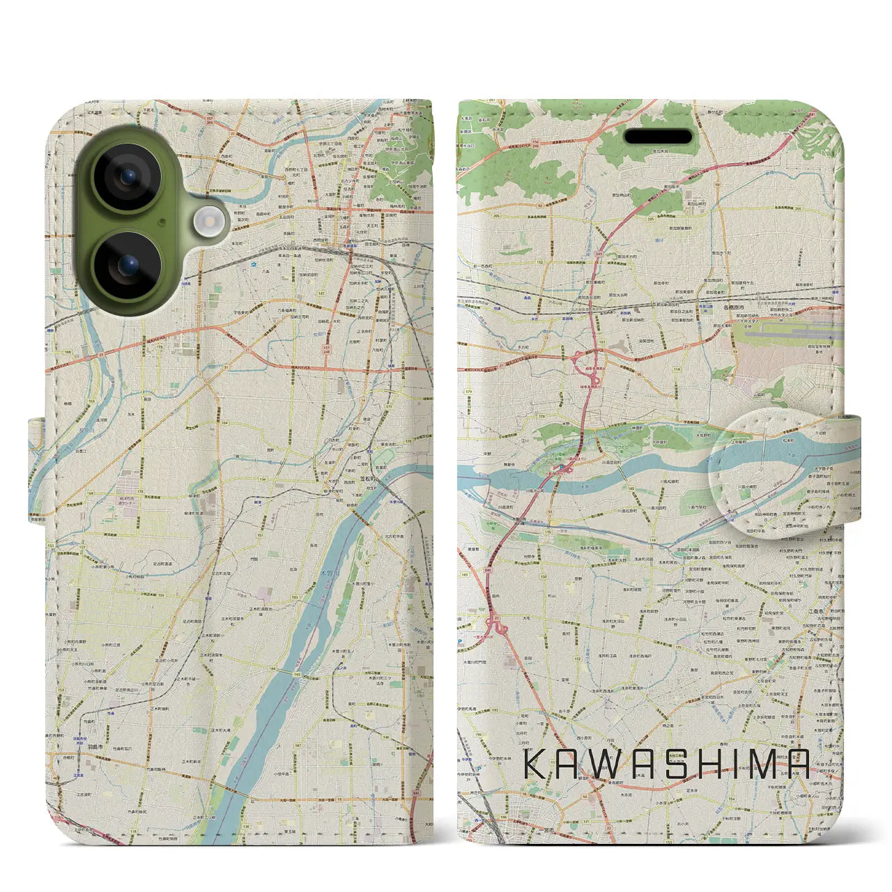 【川島（岐阜県）】地図柄iPhoneケース（手帳タイプ）