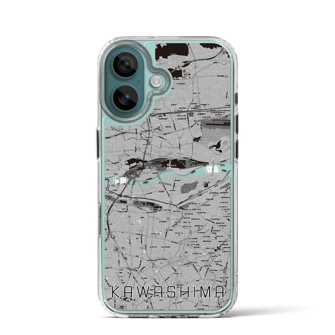 【川島（岐阜県）】地図柄iPhoneケース（MagSafeタイプ）モノトーン・iPhone 16 Pro 用