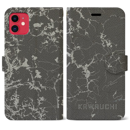 【川内（福島県）】地図柄iPhoneケース（手帳タイプ）モノトーン・iPhone 11 用