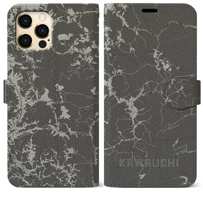 【川内（福島県）】地図柄iPhoneケース（手帳タイプ）モノトーン・iPhone 12 Pro Max 用