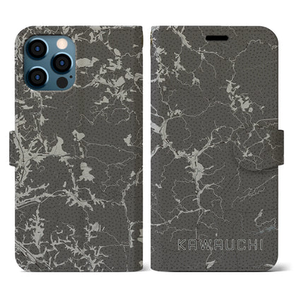 【川内（福島県）】地図柄iPhoneケース（手帳タイプ）モノトーン・iPhone 12 / 12 Pro 用