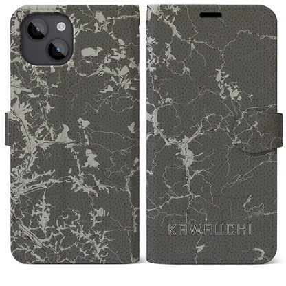 【川内（福島県）】地図柄iPhoneケース（手帳タイプ）モノトーン・iPhone 14 Plus 用