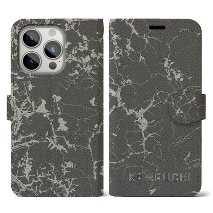 【川内（福島県）】地図柄iPhoneケース（手帳タイプ）モノトーン・iPhone 15 Pro 用