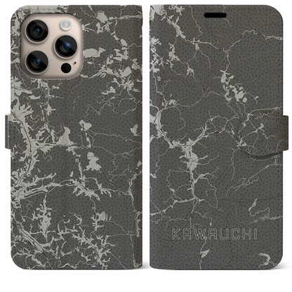 【川内（福島県）】地図柄iPhoneケース（手帳タイプ）モノトーン・iPhone 16 Plus 用