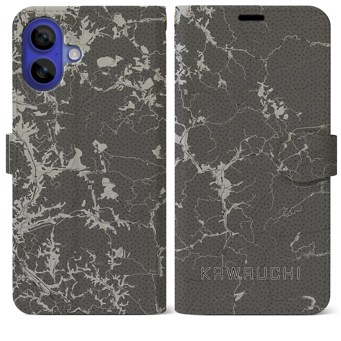 【川内(福島県)】地図柄iPhoneケース(手帳タイプ)モノトーン・iPhone 16 Pro Max 用