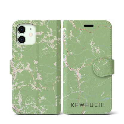 【川内（福島県）】地図柄iPhoneケース（手帳タイプ）ナチュラル・iPhone 12 mini 用
