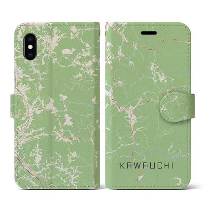 【川内（福島県）】地図柄iPhoneケース（手帳タイプ）ナチュラル・iPhone XS / X 用