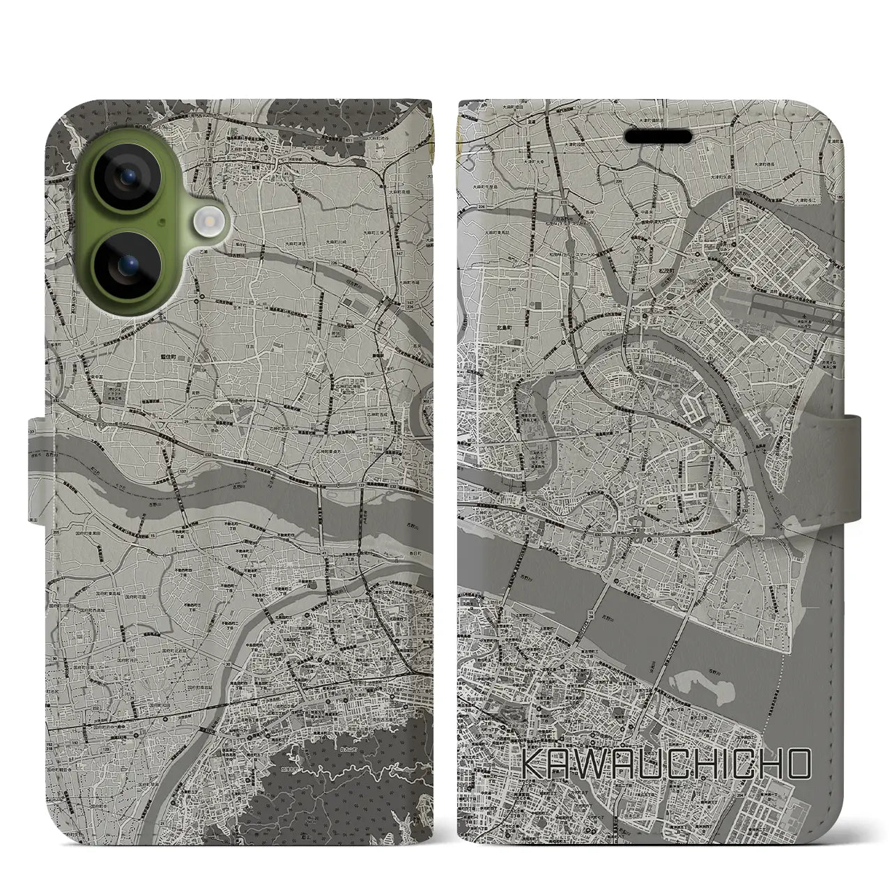 【川内町（徳島県）】地図柄iPhoneケース（手帳タイプ）