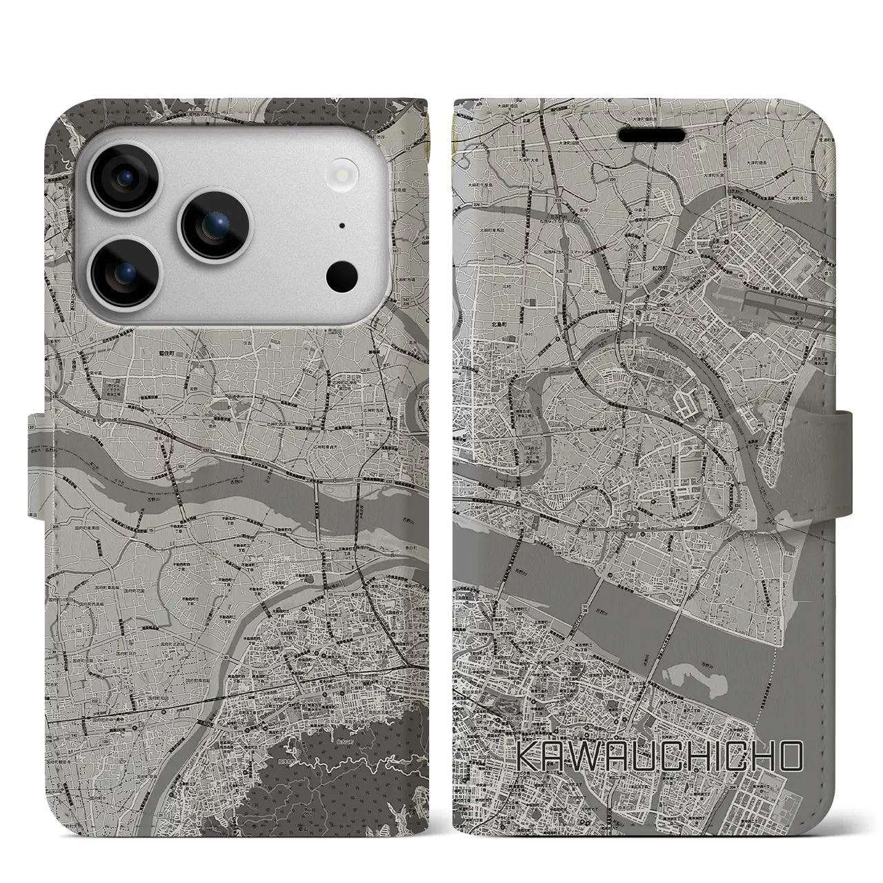 【川内町（徳島県）】地図柄iPhoneケース（手帳タイプ）