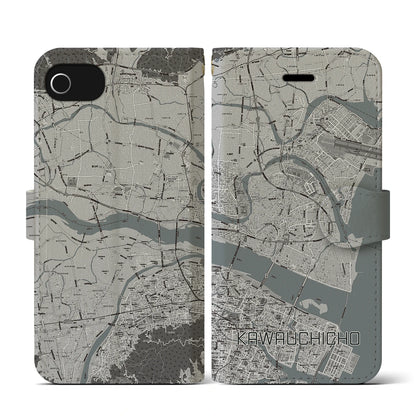 【川内町（徳島県）】地図柄iPhoneケース（手帳タイプ）モノトーン・iPhone SE（第3 / 第2世代） / 8 / 7 / 6s / 6 用